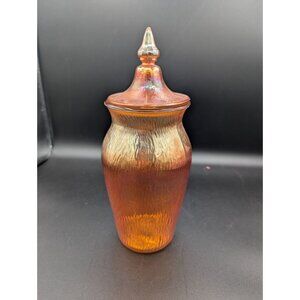 Antique Jeanette Glass Marigold Tree Bark Lidded Urn Jar
